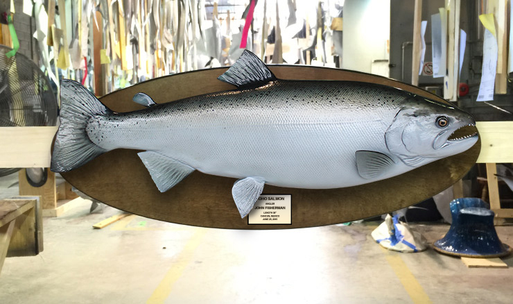 Coho Salmon on oval wood plaque