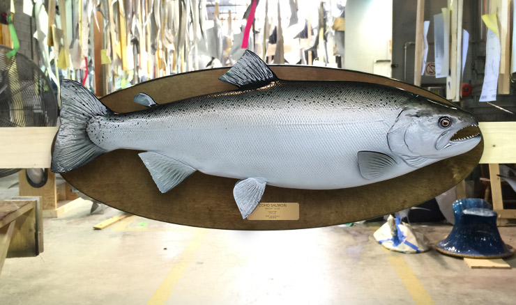 Silver/Coho Salmon Fishmount on wood plaque
